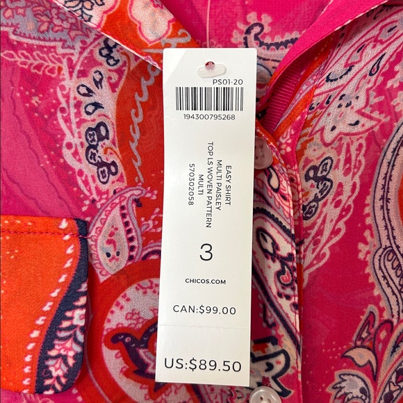 NWT Chico's Pink & Orange Paisley Blouse - Picture 4 of 6